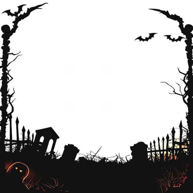 Halloween Graveyard Silhouette Border | Premium AI-generated image