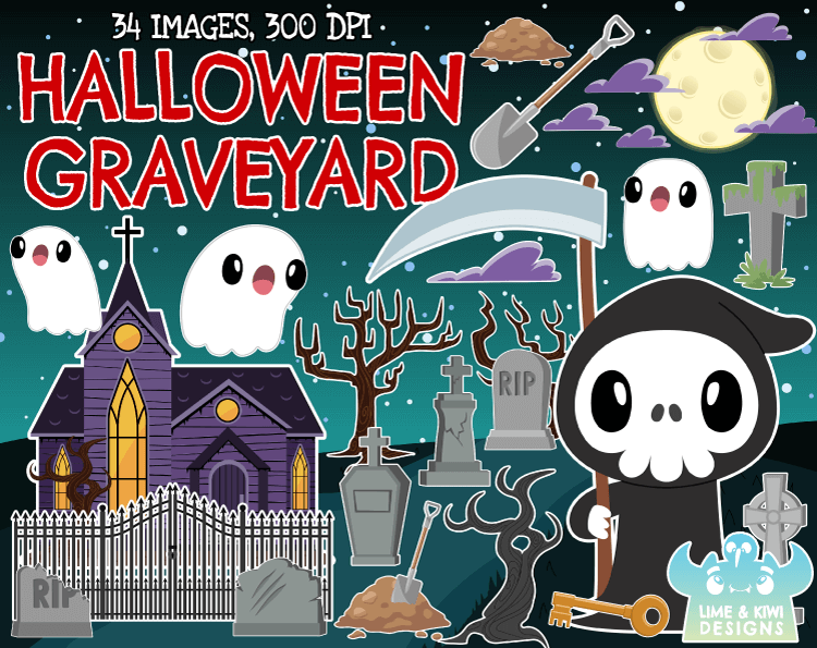 Halloween Graveyard Clipart - Lime and Kiwi Designs