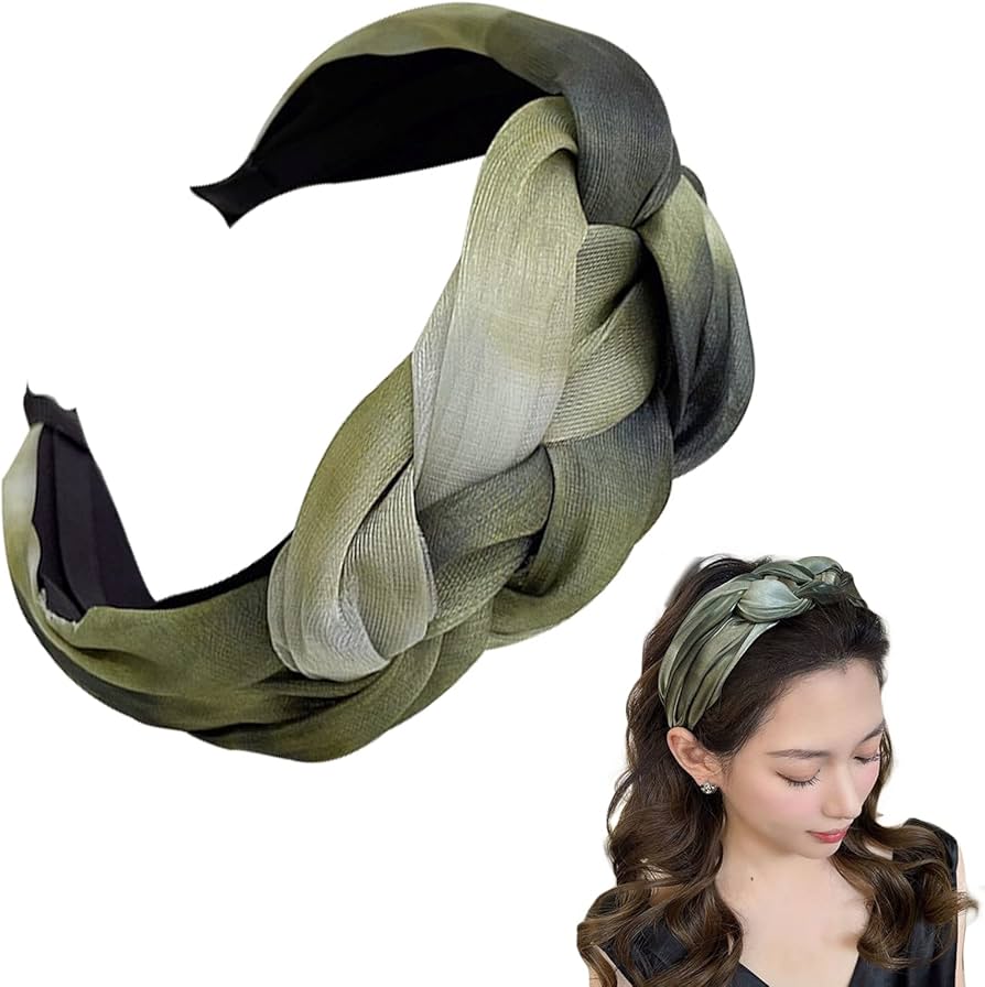 1 x green headbands for women, wide braided headband, fabric hair band,  elastic head wrap, twisted knot, head band, hair accessories for women and  ...
