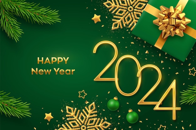 Premium Vector | Happy New 2024 Year Golden metallic numbers 2024 ...