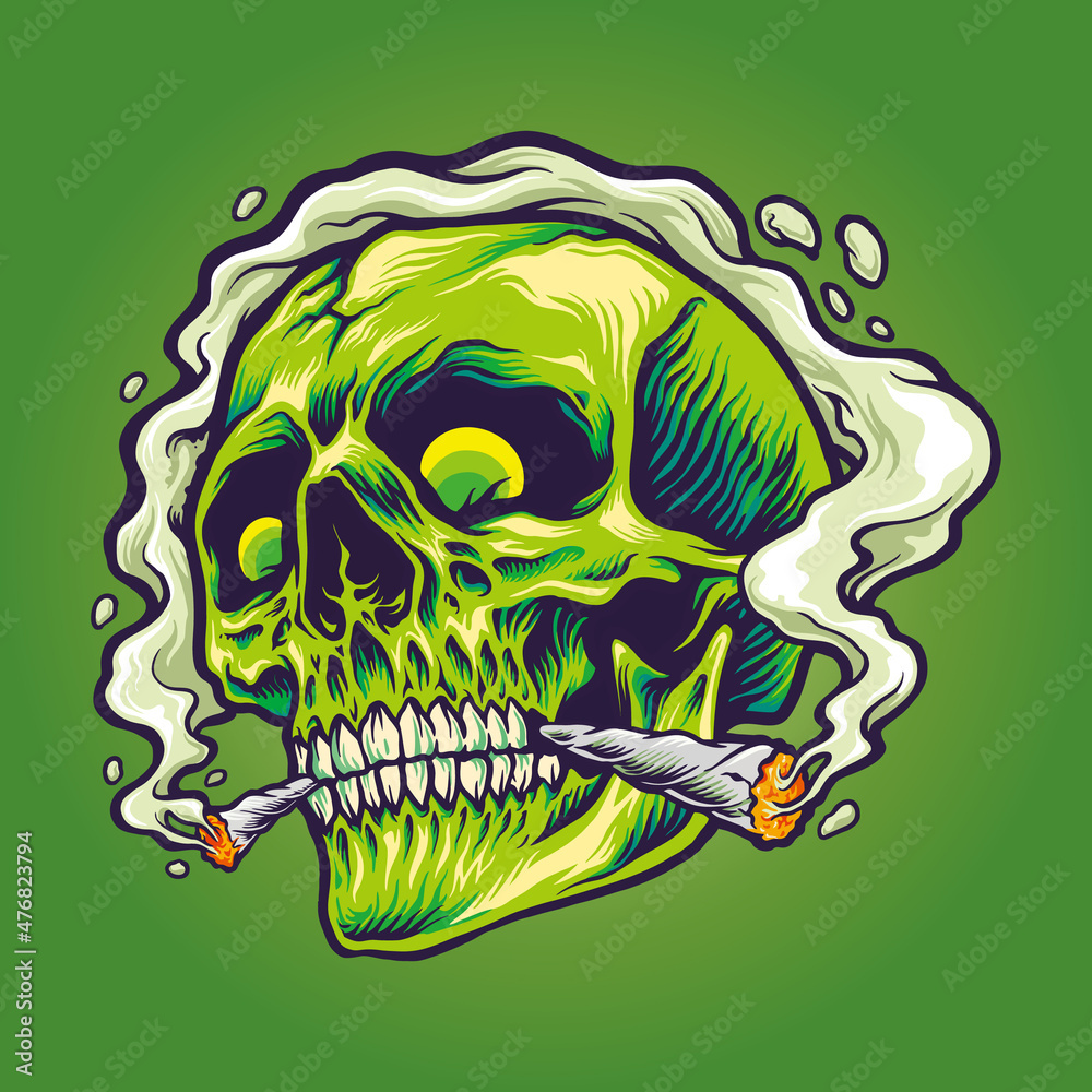 Green skull smoking a marijuana Vector illustrations for your work ...