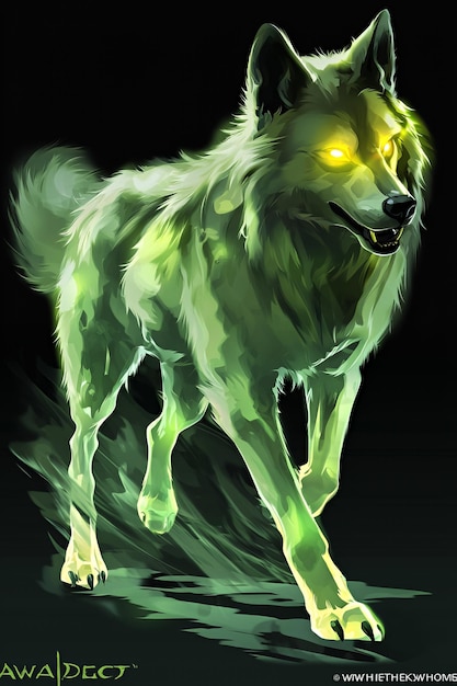 Green Wolf Spirit | Premium AI-generated image