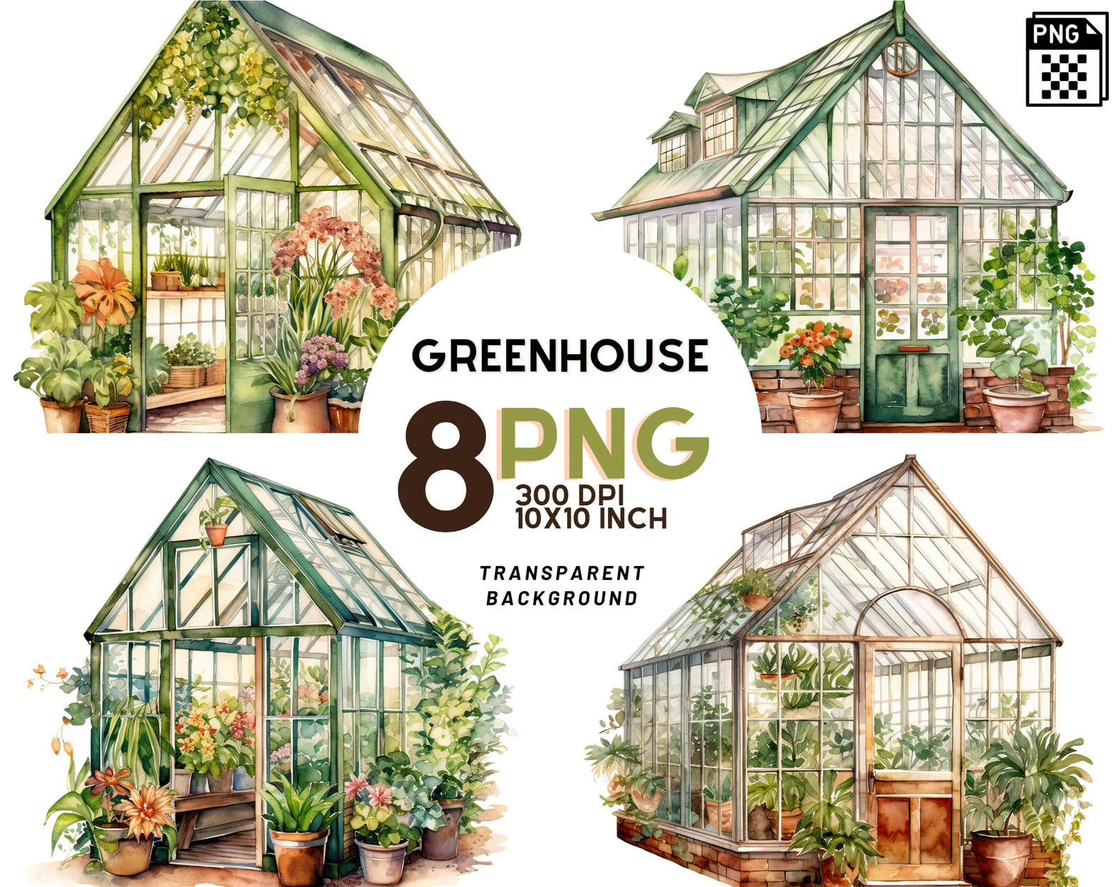 Watercolor Greenhouse Clipart