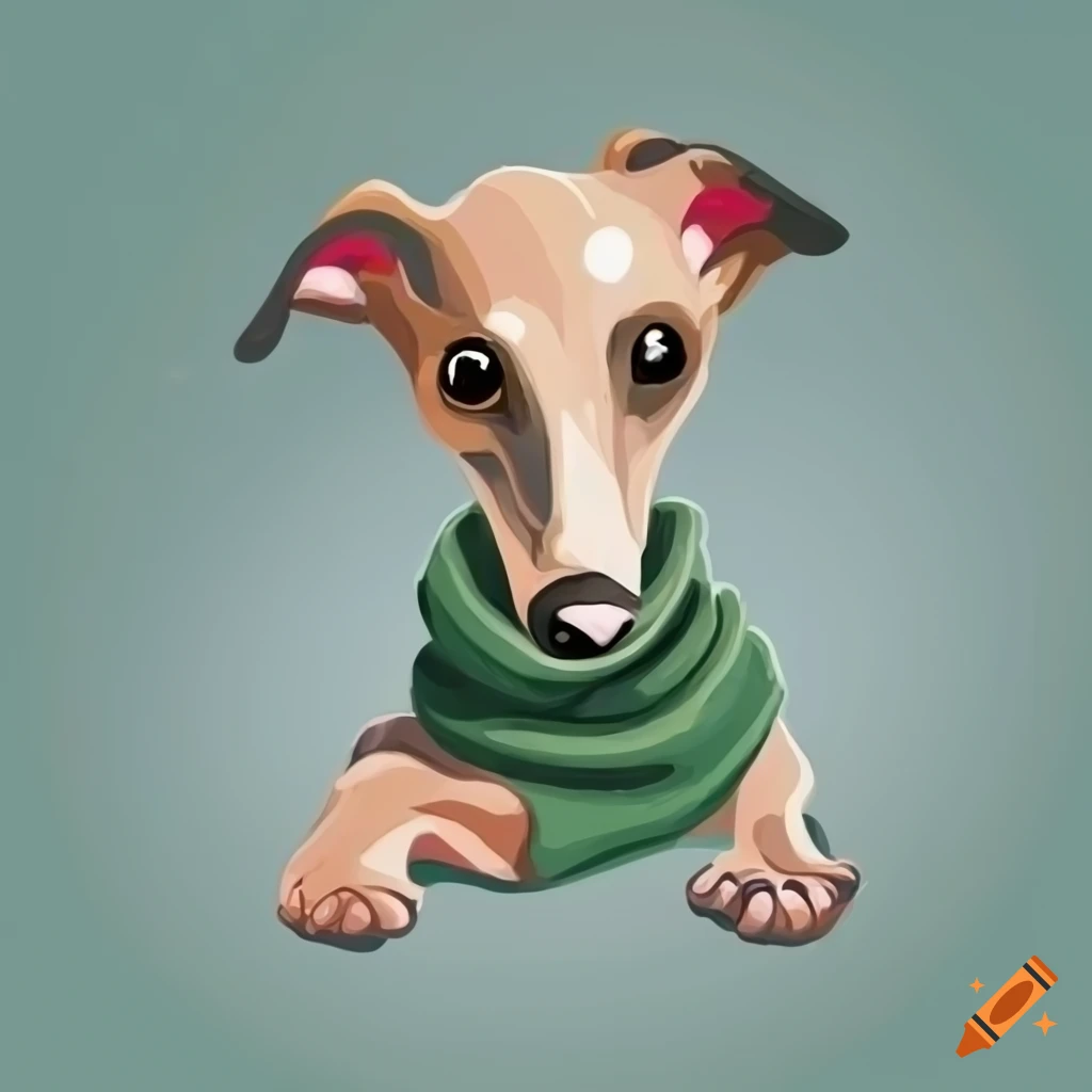 Baby greyhound wearing sweater and cap in clipart style on Craiyon