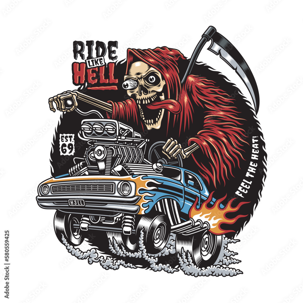 Grim Reaper Driving Hot Rod Cartoon Vector Graphics Stock ...