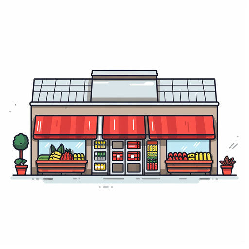 Grocery Store Clipart in Minimalist Art Style: 4K &amp; Vector