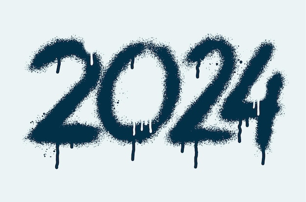 Premium Vector | Graffiti number 2024 sprayed paint dots in blue ...