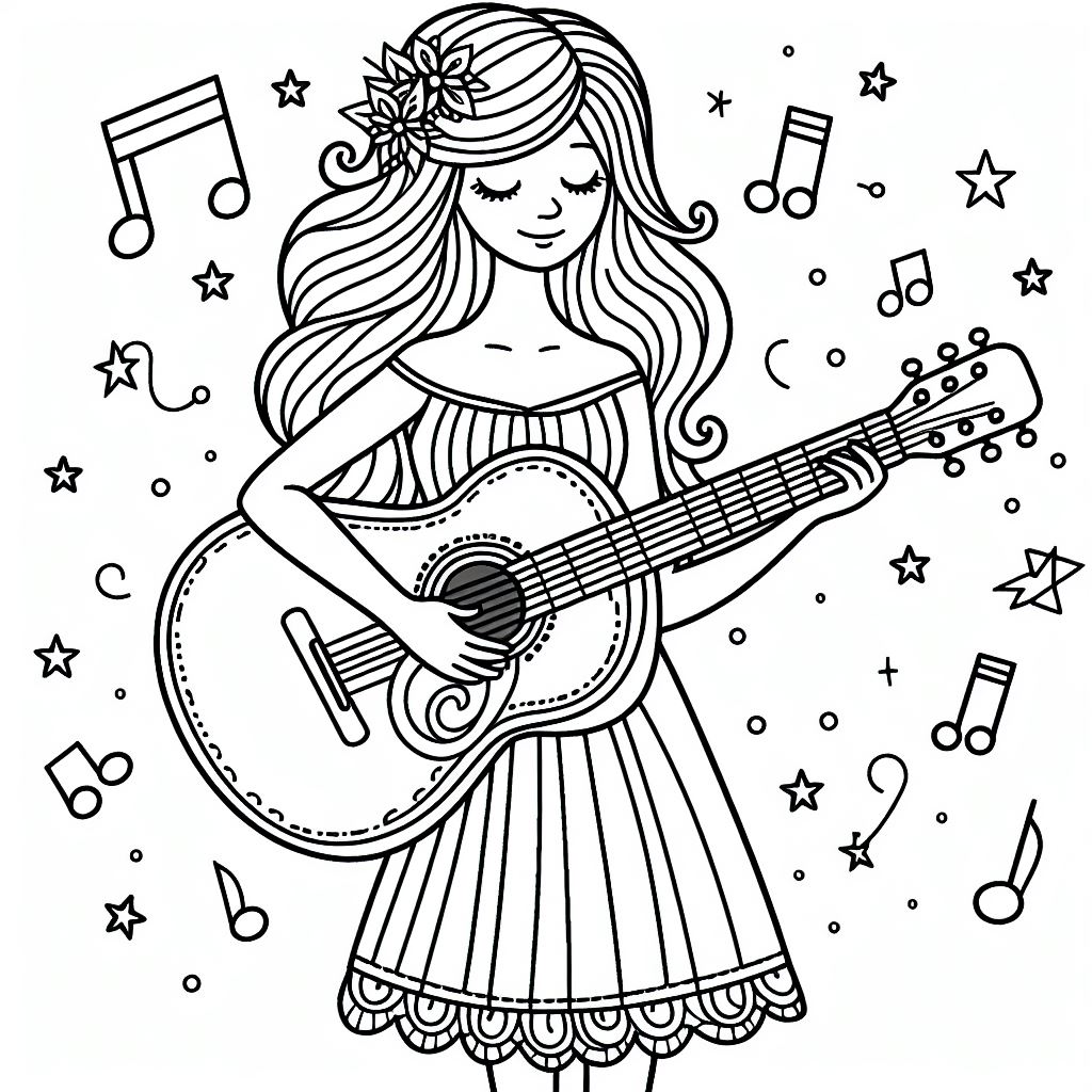 Girl Playing Guitar ?? Coloring Page