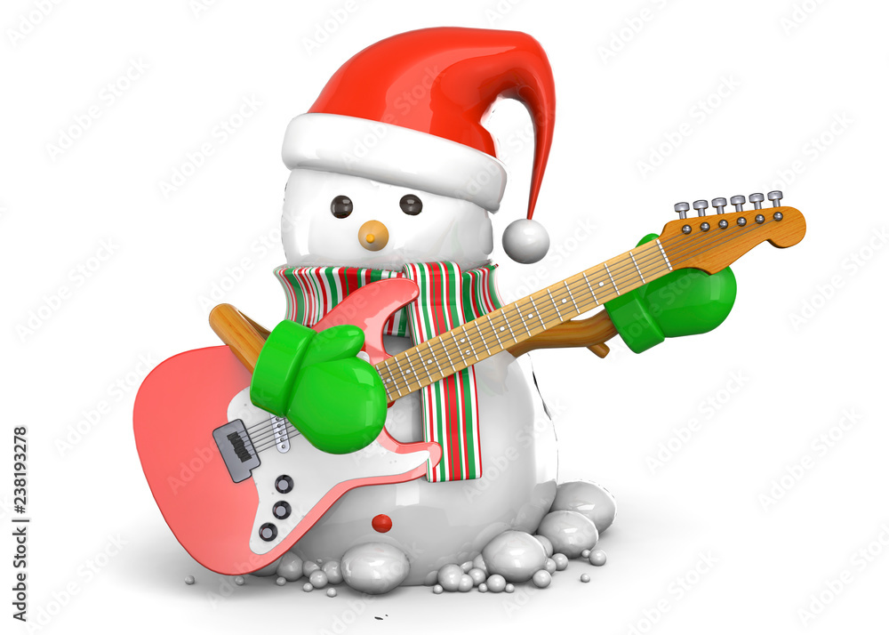 Snowman Plays Guitar - 3D Stock-Illustration | Adobe Stock