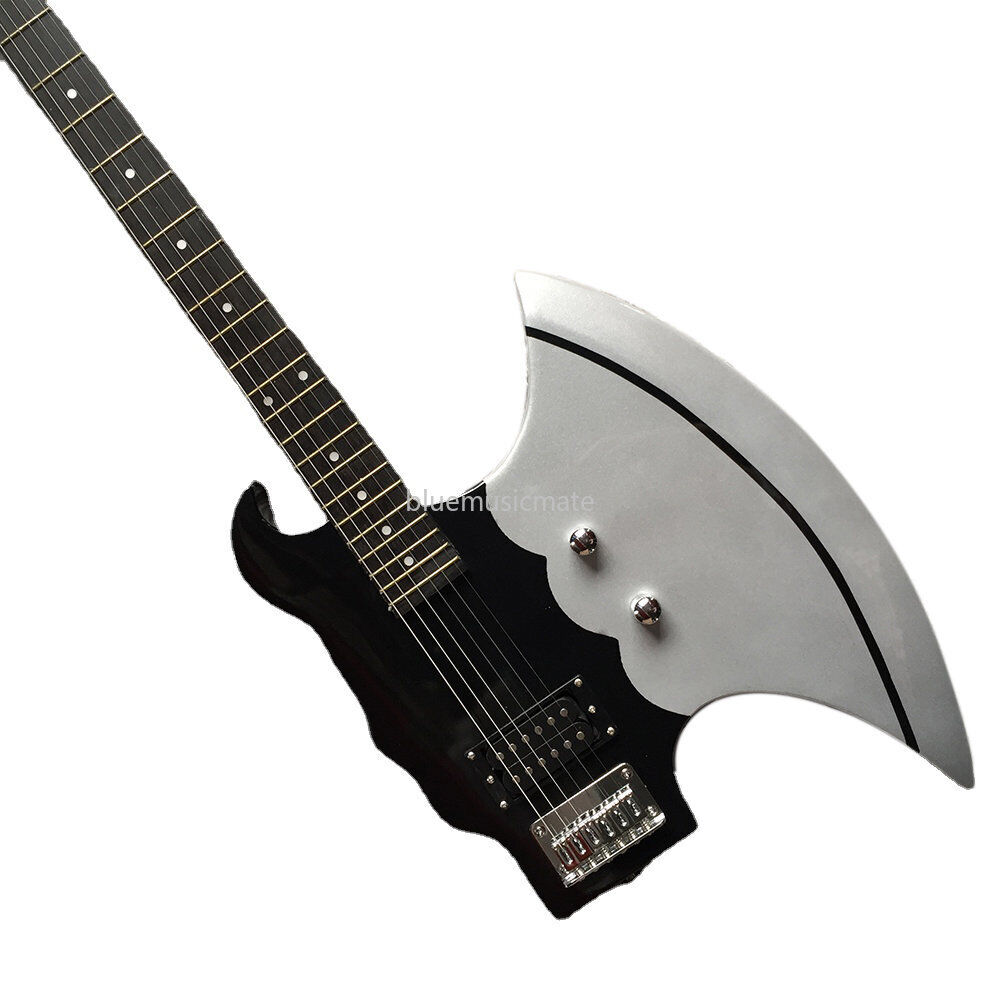 6-String Axe Shape Electric Guitars Metal Gray Open Pickups Chrome Hardware