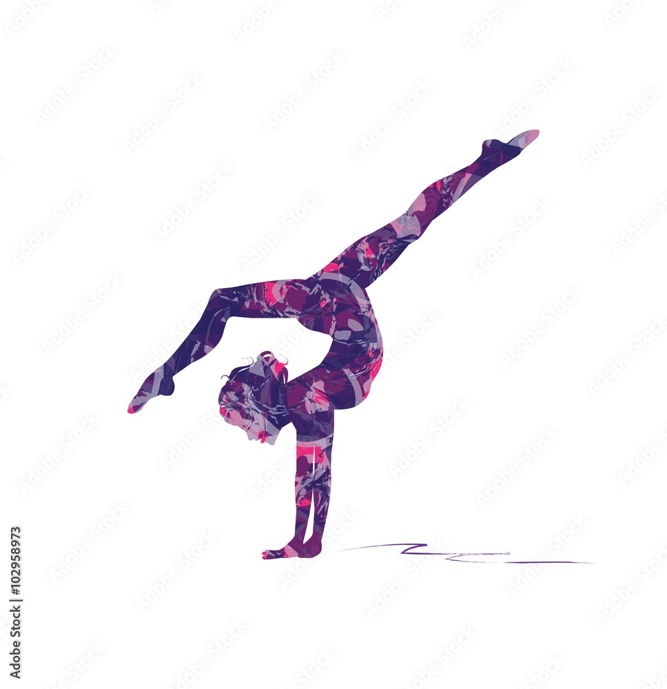 Poster, Wandbilder abstract silhouette of girl who practice gymnastics,  40x40 cm