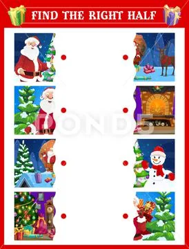Matching halves game with Christmas characters ~ Clip Art #160905047