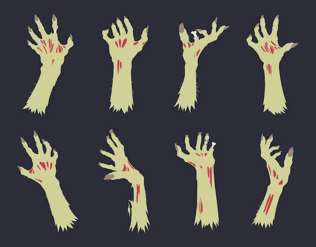 Premium Vector | Zombie arm set Halloween monsters bony hands ...