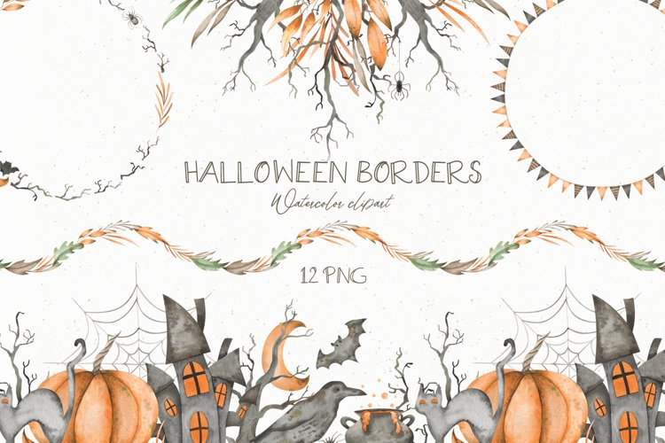 Watercolor Halloween borders clipart