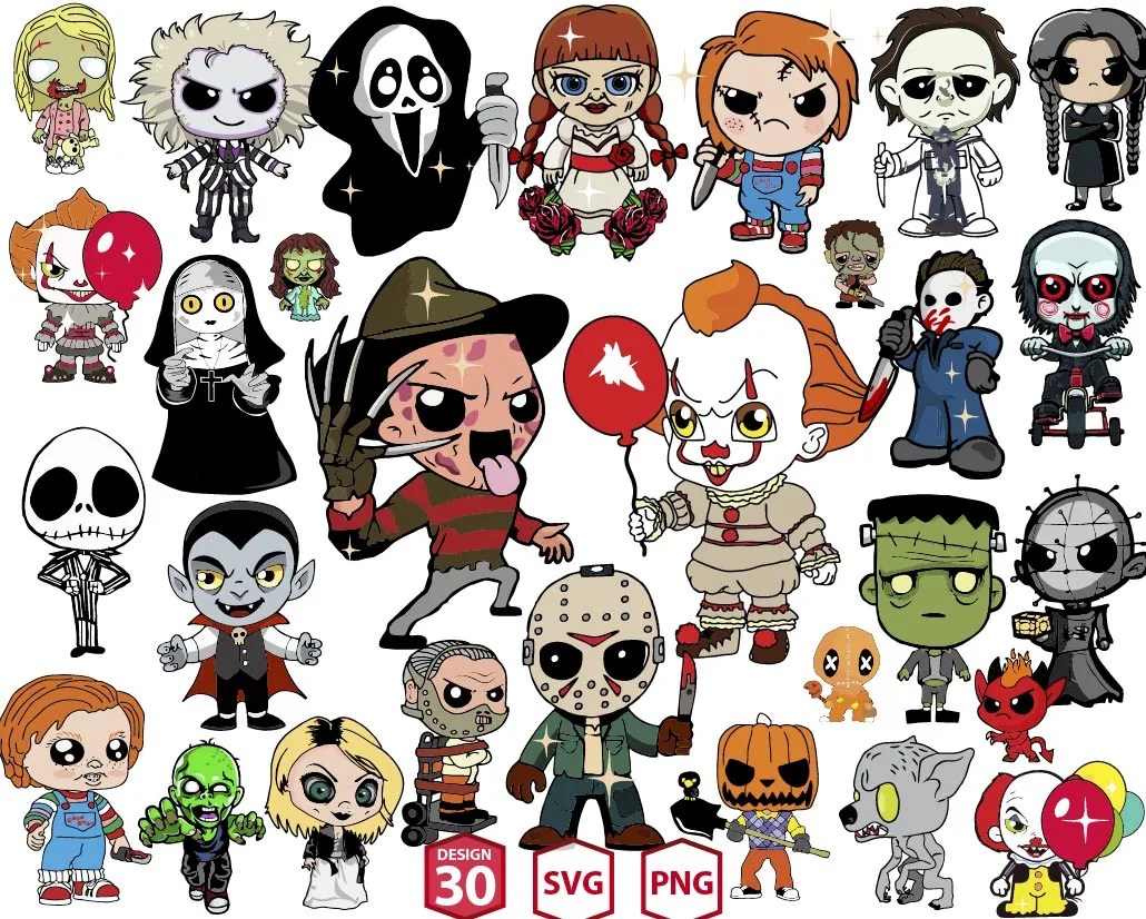 Chibi Kids Horror Characters Halloween Svg Bundle, UPP1326