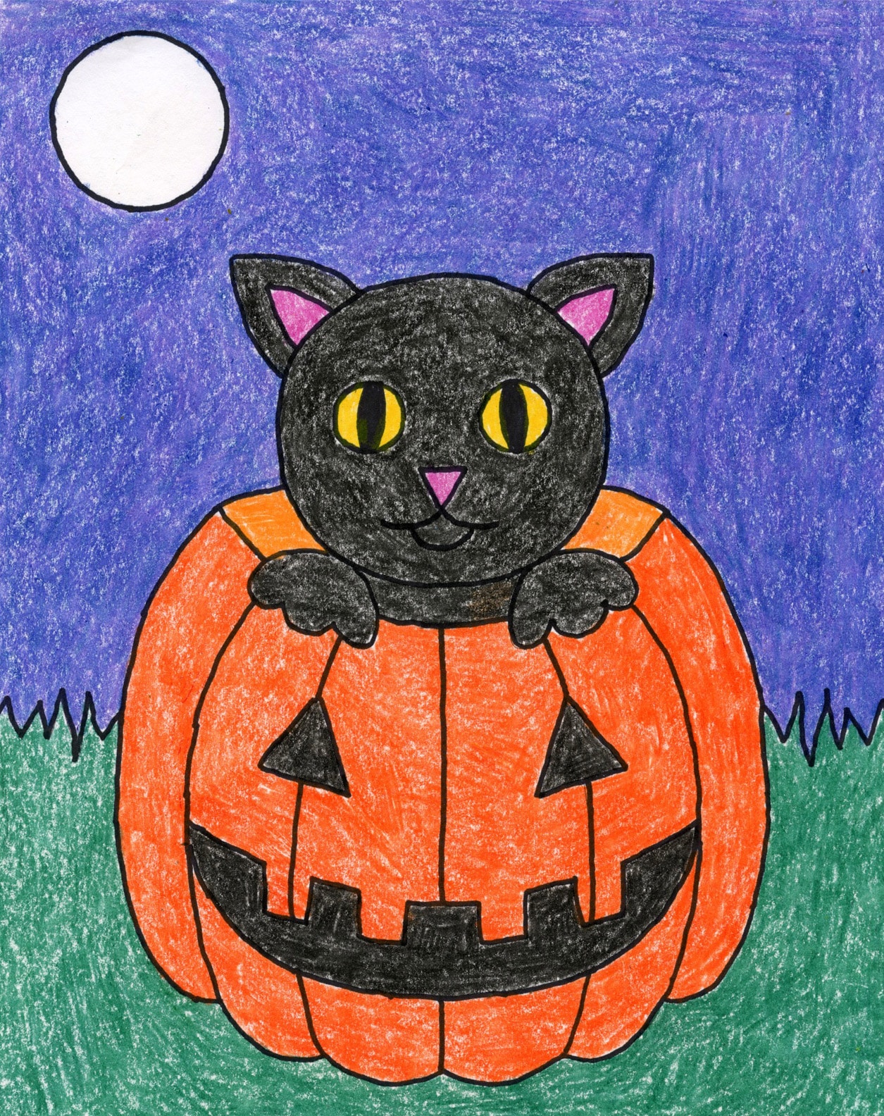 How to Draw a Halloween Cat Tutorial Video &amp; Cat Coloring Page