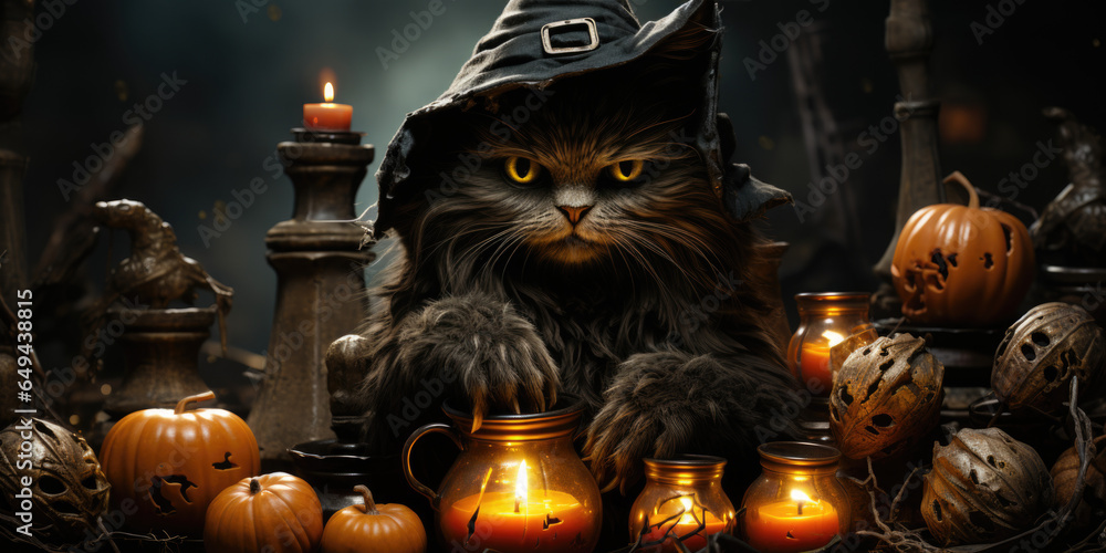 Poster, Wandbilder Halloween Scaredy Cat - Black feline, 40x20 cm