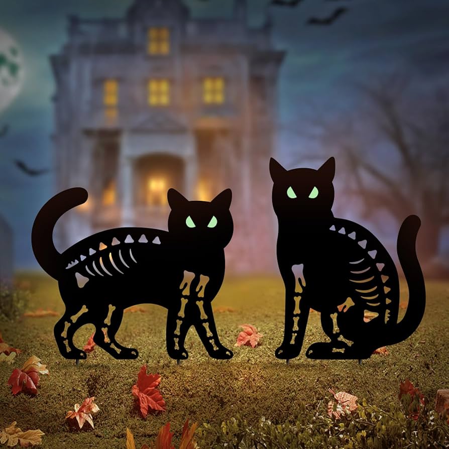 Hokfirm Halloween Garden Signs with Black Cats, 2 Pack Scary Cat ...