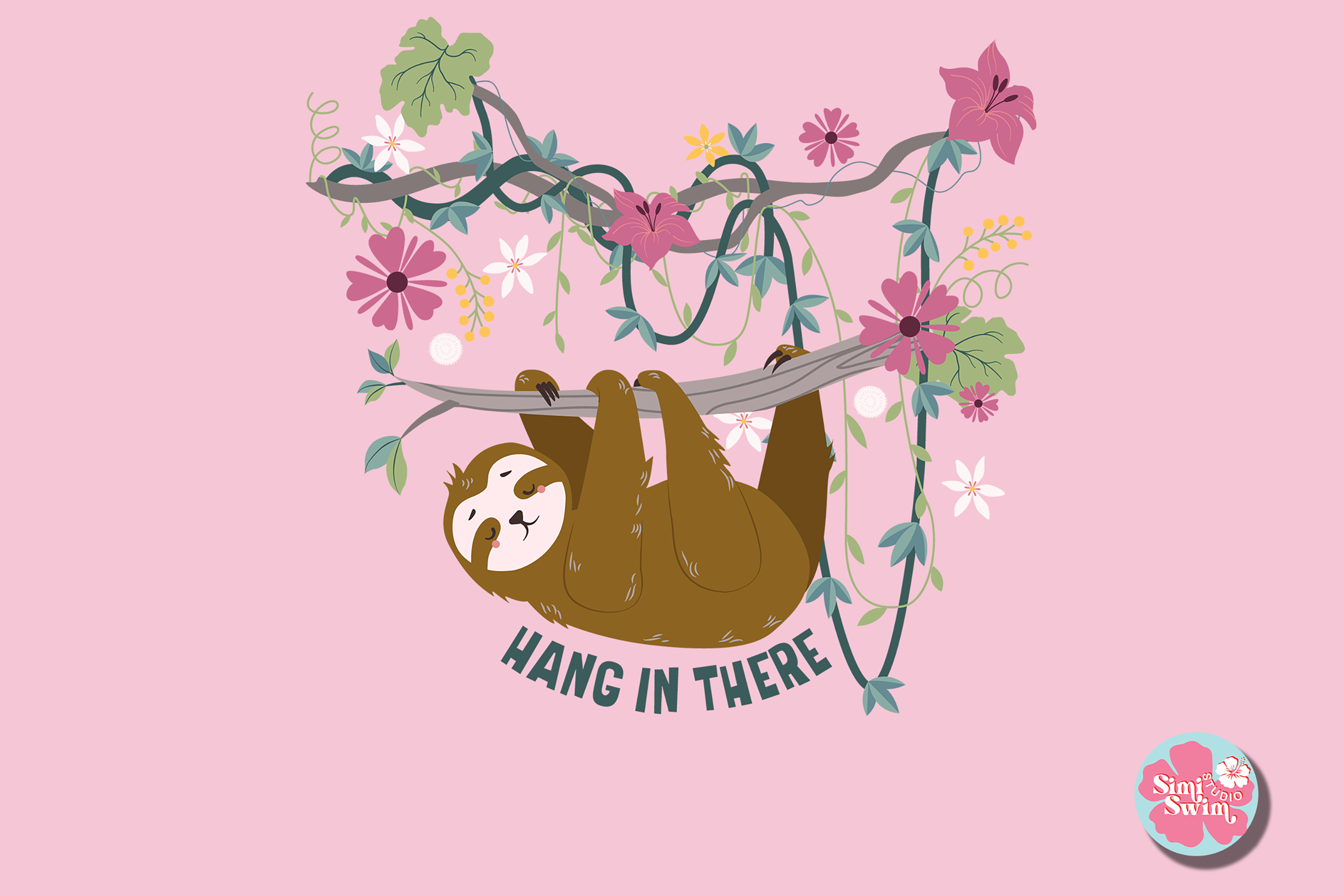 Hang in There! - Sloth Hanging from Branch - Cartoon Sloth ...