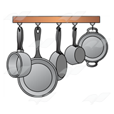 Abeka | Clip Art | Five Pots—hanging from a beam