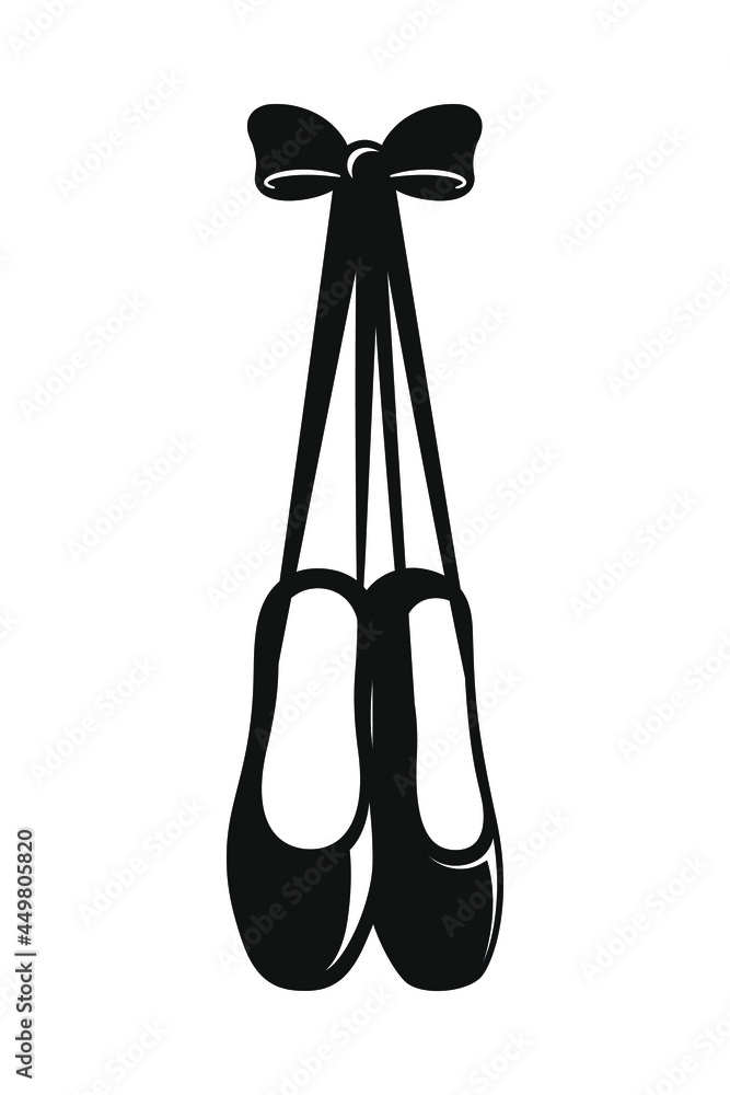 Hanging Pointe shoes clipart, ballet shoes with bow silhouette ...