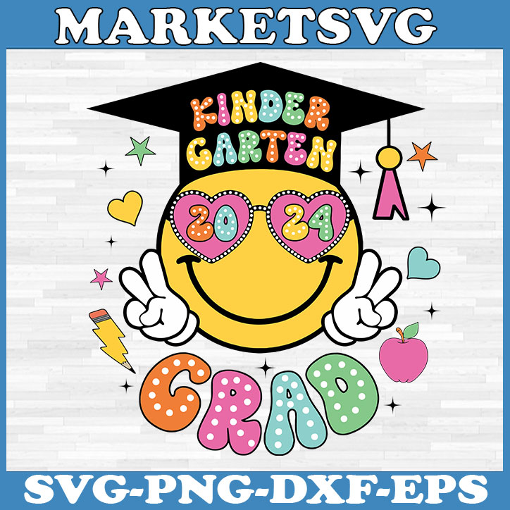 Groovy Kindergarten Graduate Happy Face Graduation 2024 Grad Svg ...