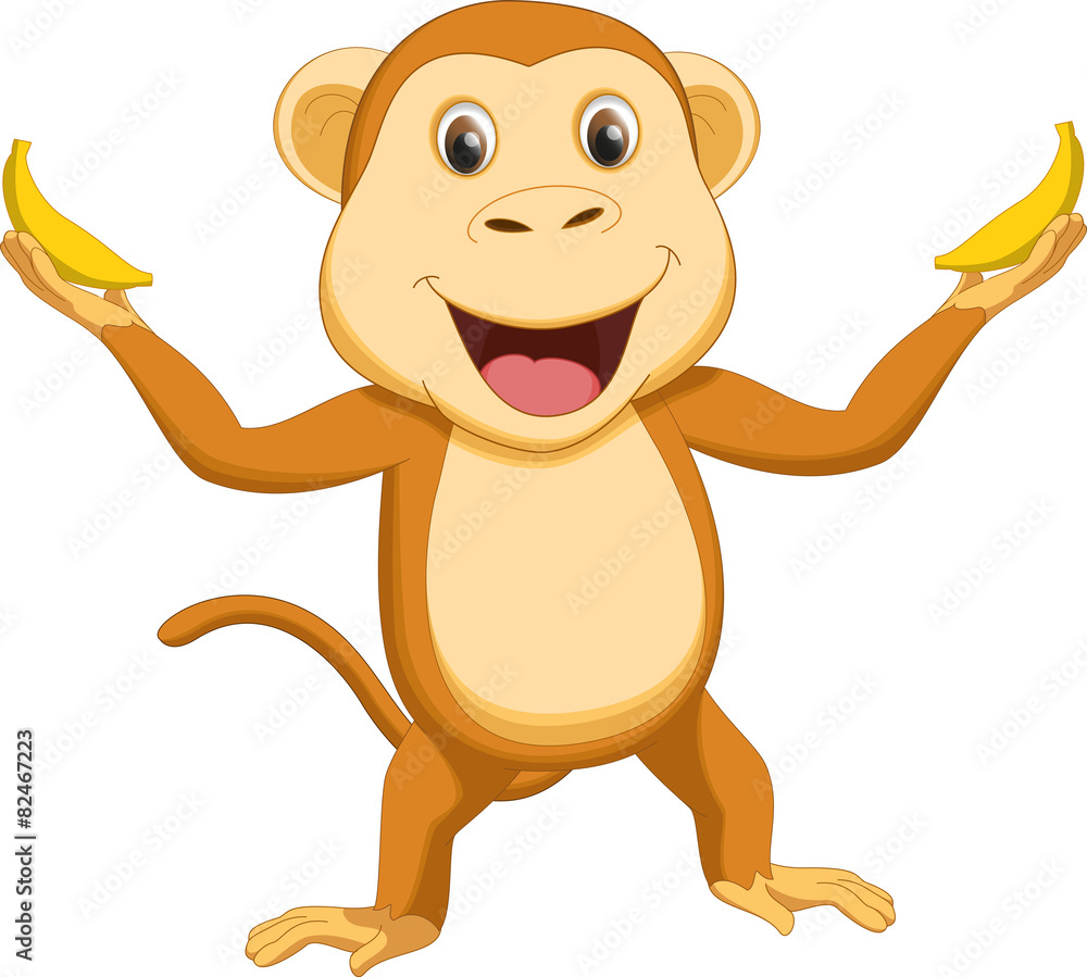 happy monkey cartoon with two banana Stock Vector | Adobe Stock