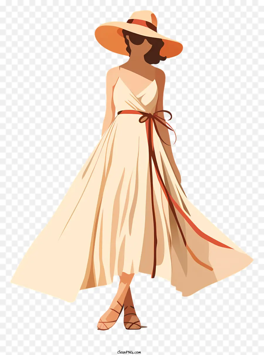 Dress Day - Elegant Beige Summer Dress with Hat Illustration ...