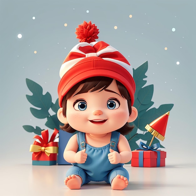 Cute baby wearing hat new year party 2024 cartoon vector icon ...