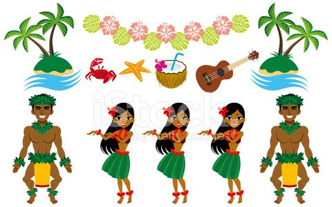 Hula Dancer And Hawaiian Image Set Stock Clipart | Royalty-Free ...