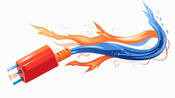 Vibrant Blue Damaged Cable with Red Wire and Orange Lightning ...