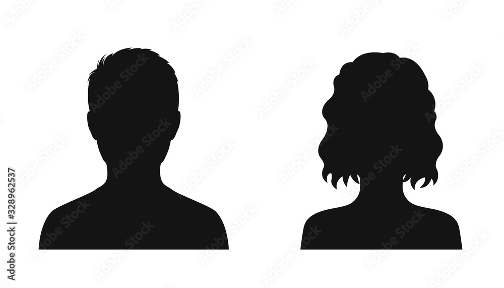 Man and woman head icon silhouette. Male and female avatar profile ...