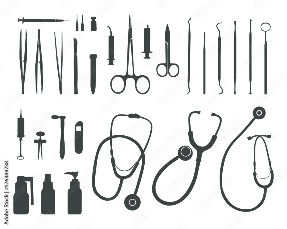 Medical tools silhouette, Doctor tools silhouette, Medical ...