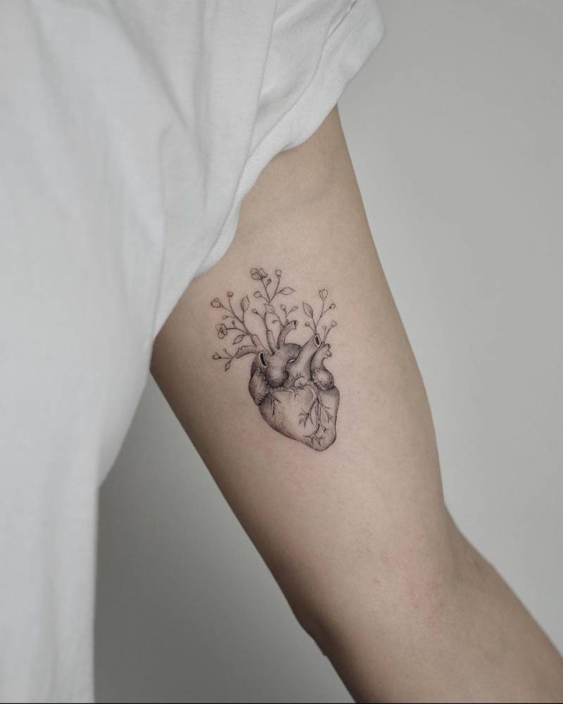heart and flower tattoo