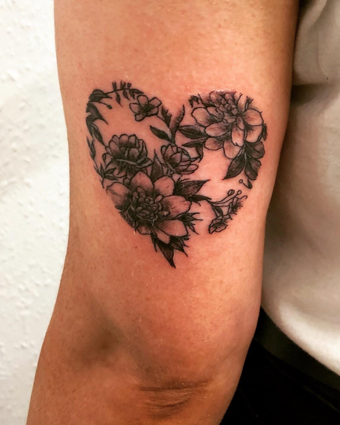 heart and flower tattoo