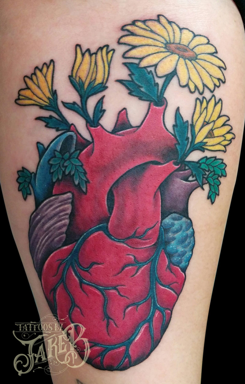 heart flower tattoos