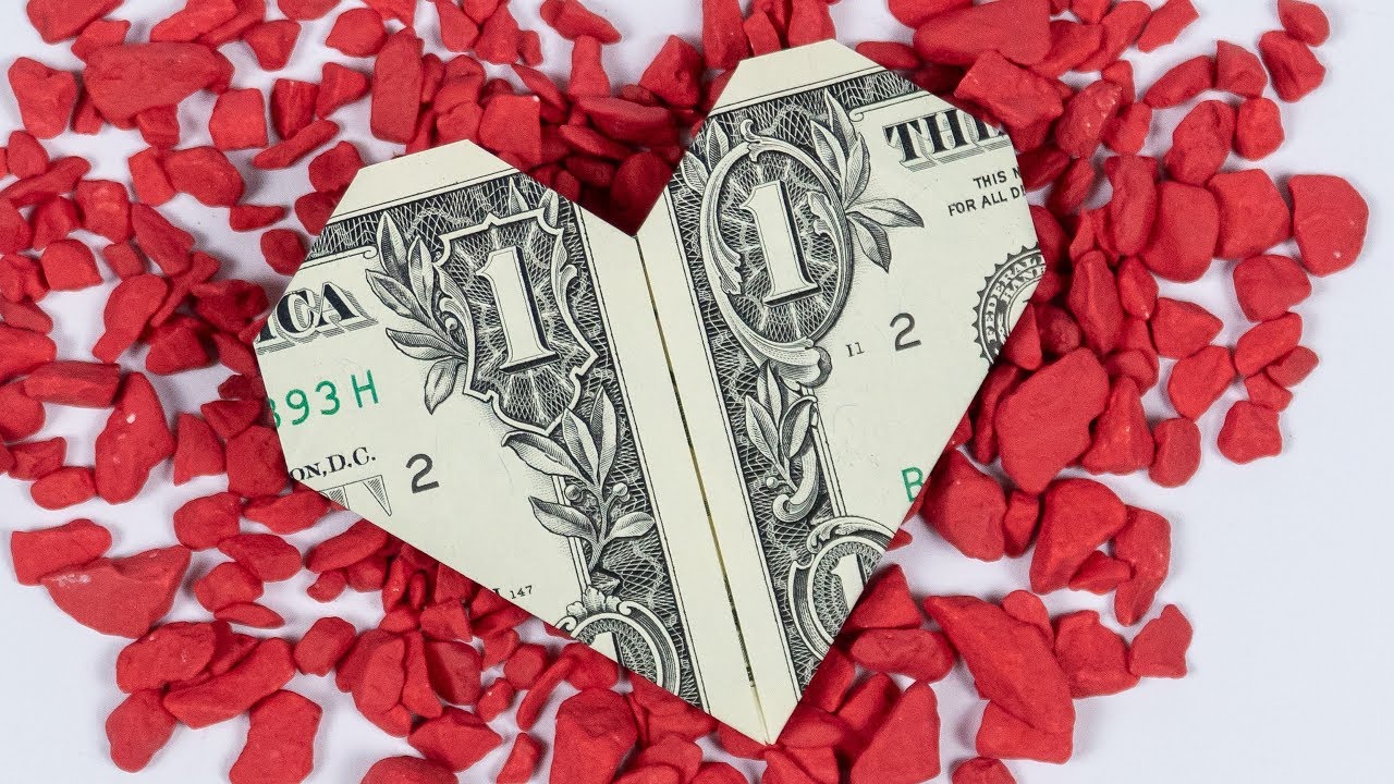 Money origami HEART ❤️ Dollar bill origami heart folding tutorial