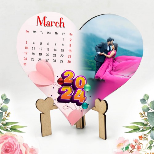 Personalised Heart Shape Wooden Stand Calendar 2024