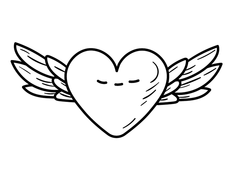 hearts with wings coloring pages