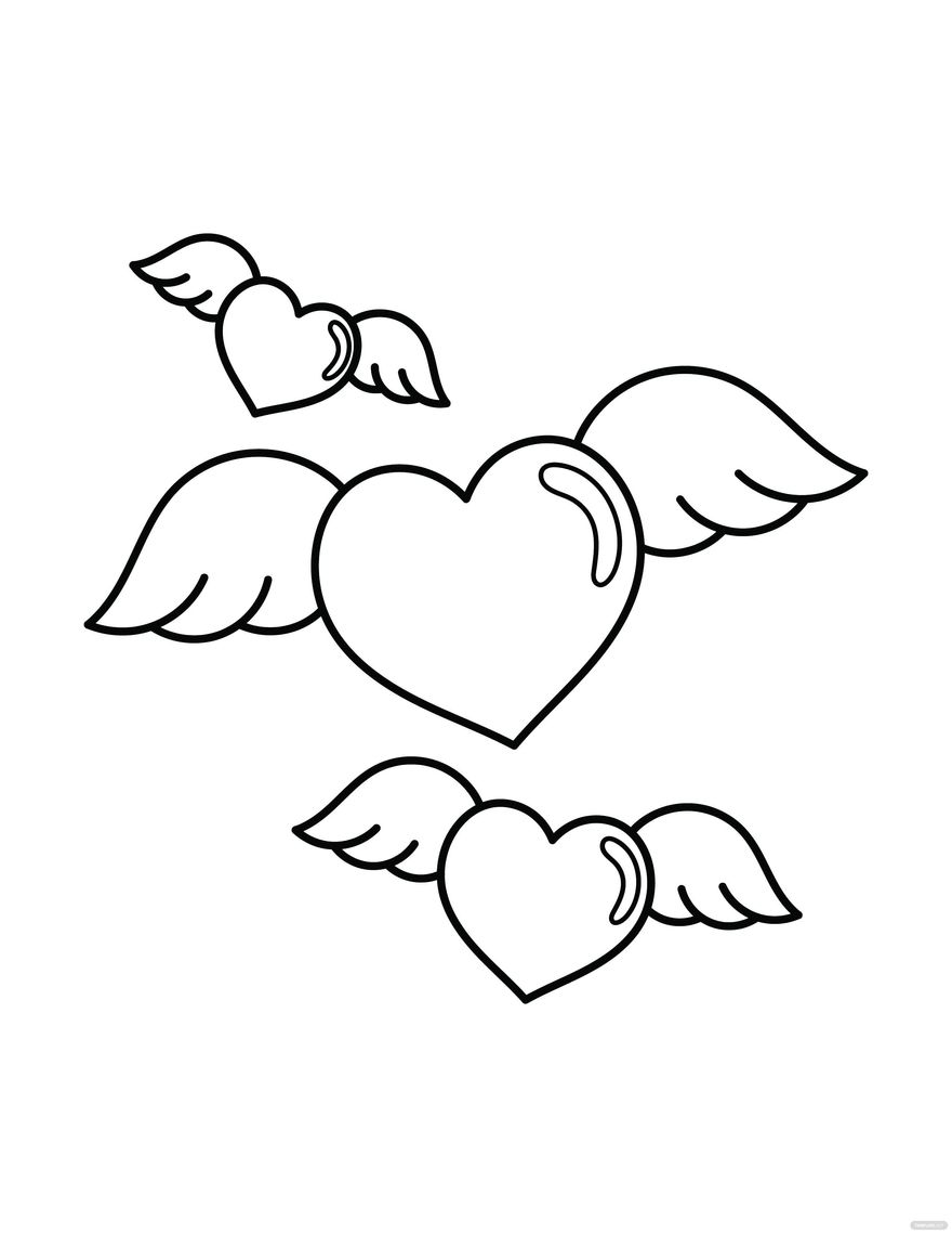 hearts with wings coloring pages