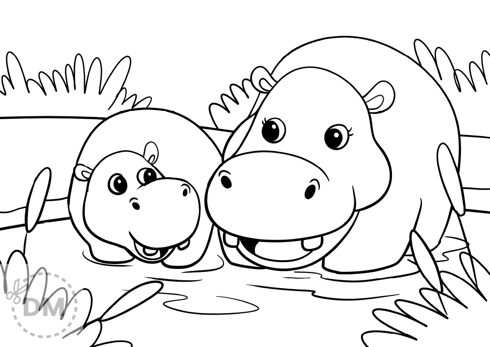 Hippo Coloring Page for Kids - diy-magazine.com