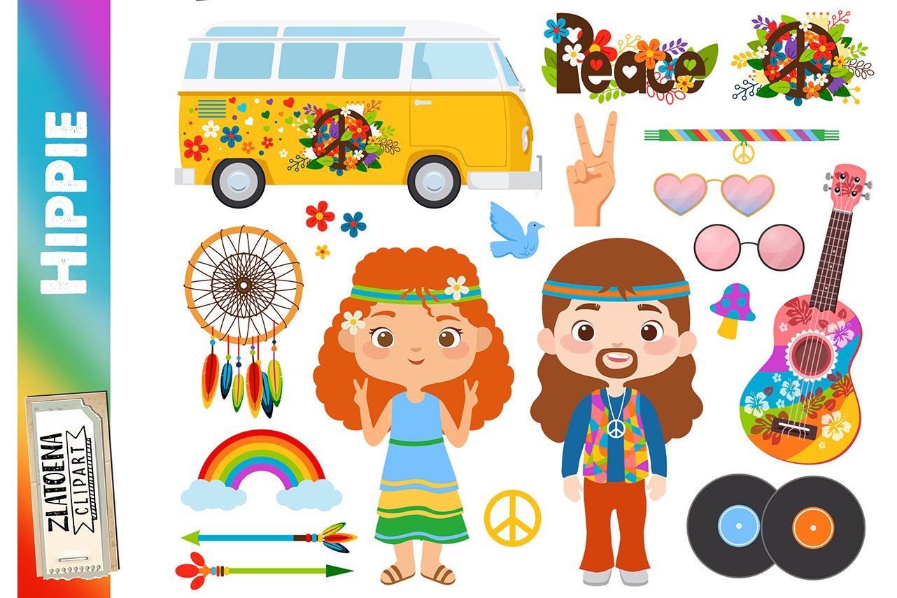 Hippies clipart Flower power clipart Hippy clipart Hippies