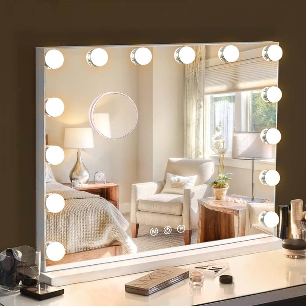 HANSONG Hollywood Mirror with Lighting, Makeup Mirror with 14 Dimmable  Hollywood Bulbs and USB Charging for Table Mirror or Wall Mirror, White :  ...