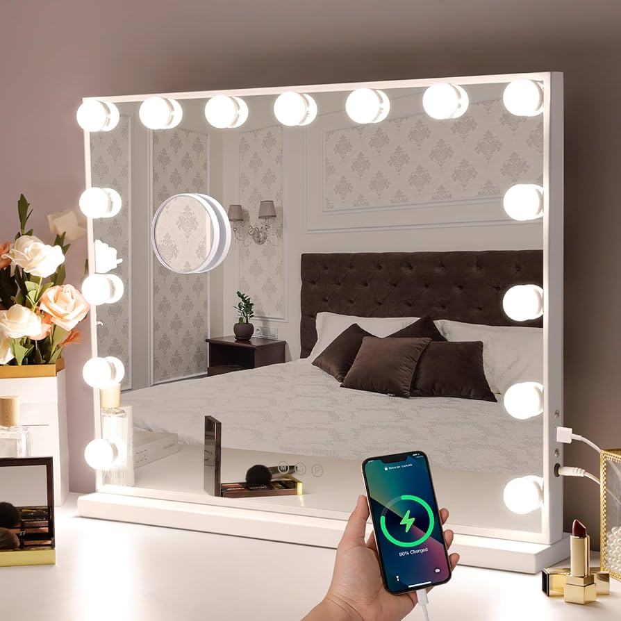 Hansong Hollywood Mirror with Lighting Make-Up Mirror with Lighting and USB  Output Illuminated Makeup Mirror 15 LED Bulbs : Amazon.de: Home &amp; Kitchen