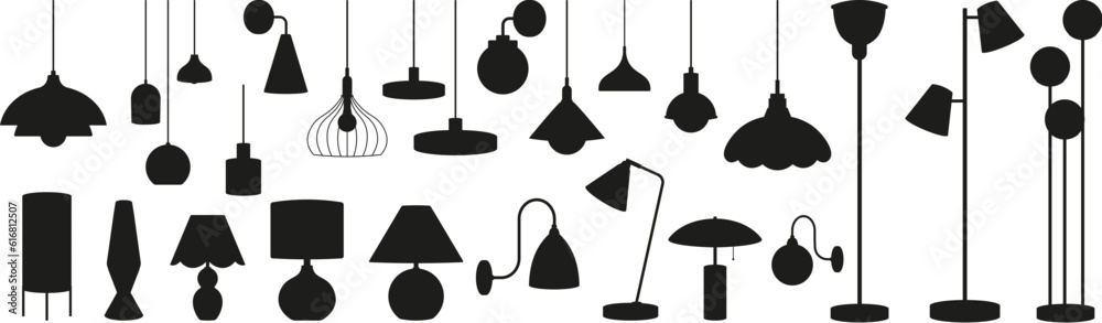 Lamp black silhouettes. Lighting home accessories, decorative ...