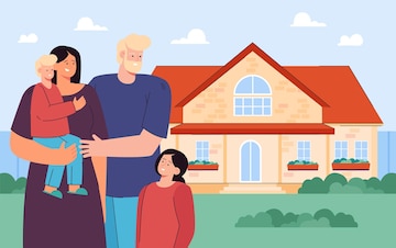 Free Vector | Cartoon mother and father with children in front of ...