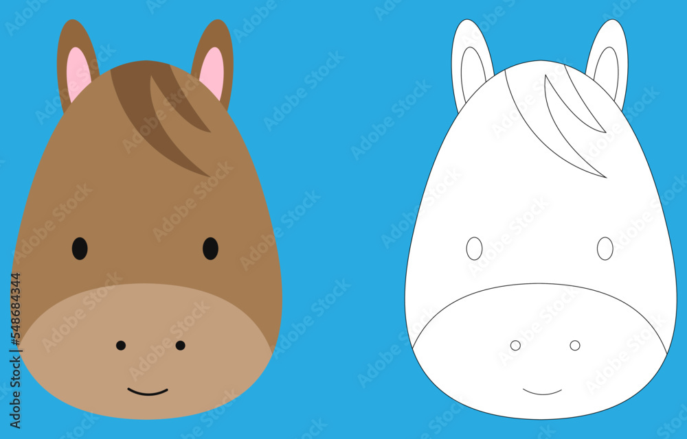 Horse face cartoon character. Cute outline horse animal face ...