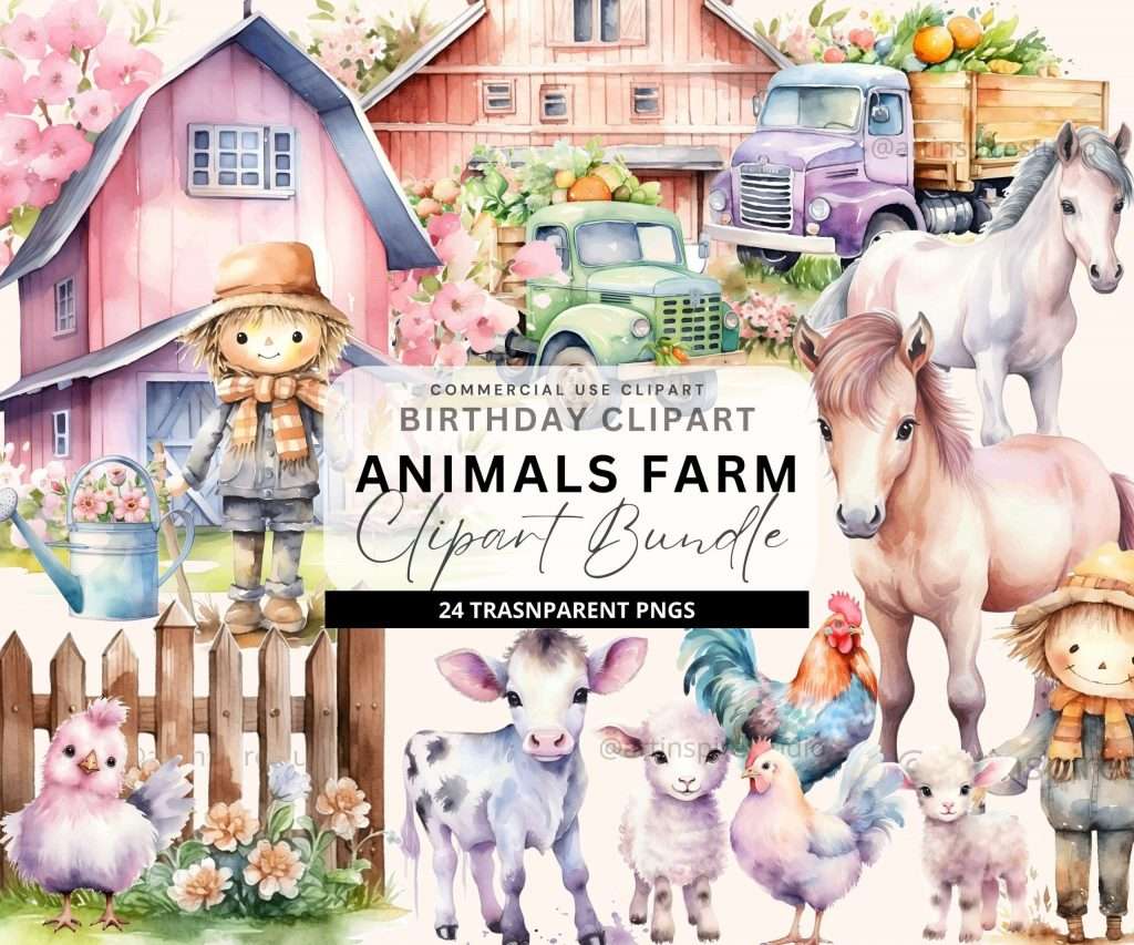 Farm Animals Clipart Cute Barn Animals PNG - Aifactory Clipart Store