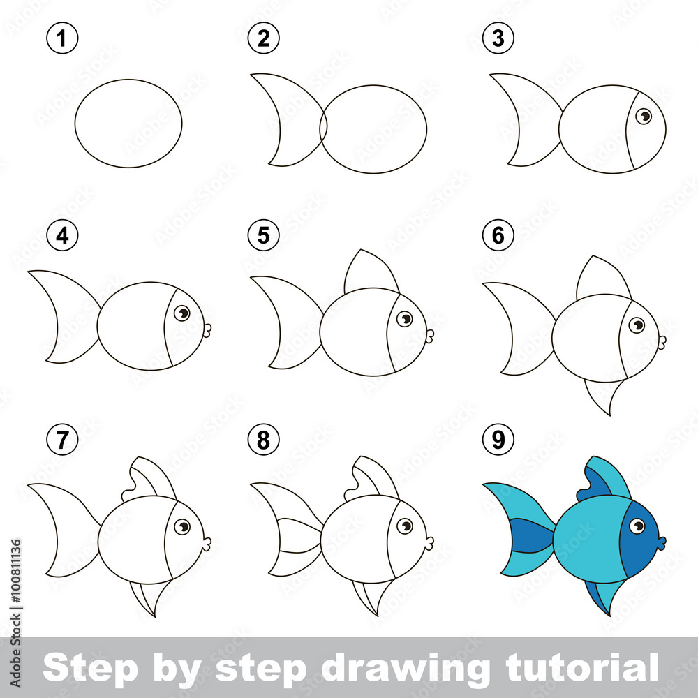 Drawing tutorial. How to draw a Cute Fish Stock-Vektorgrafik ...