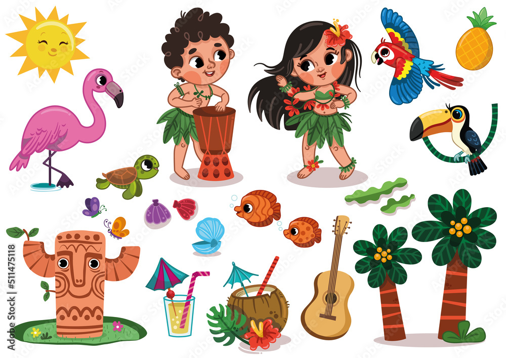 Stock-Vektorgrafik „Hawaiian Clipart Set. Hawaii hula dancers ...
